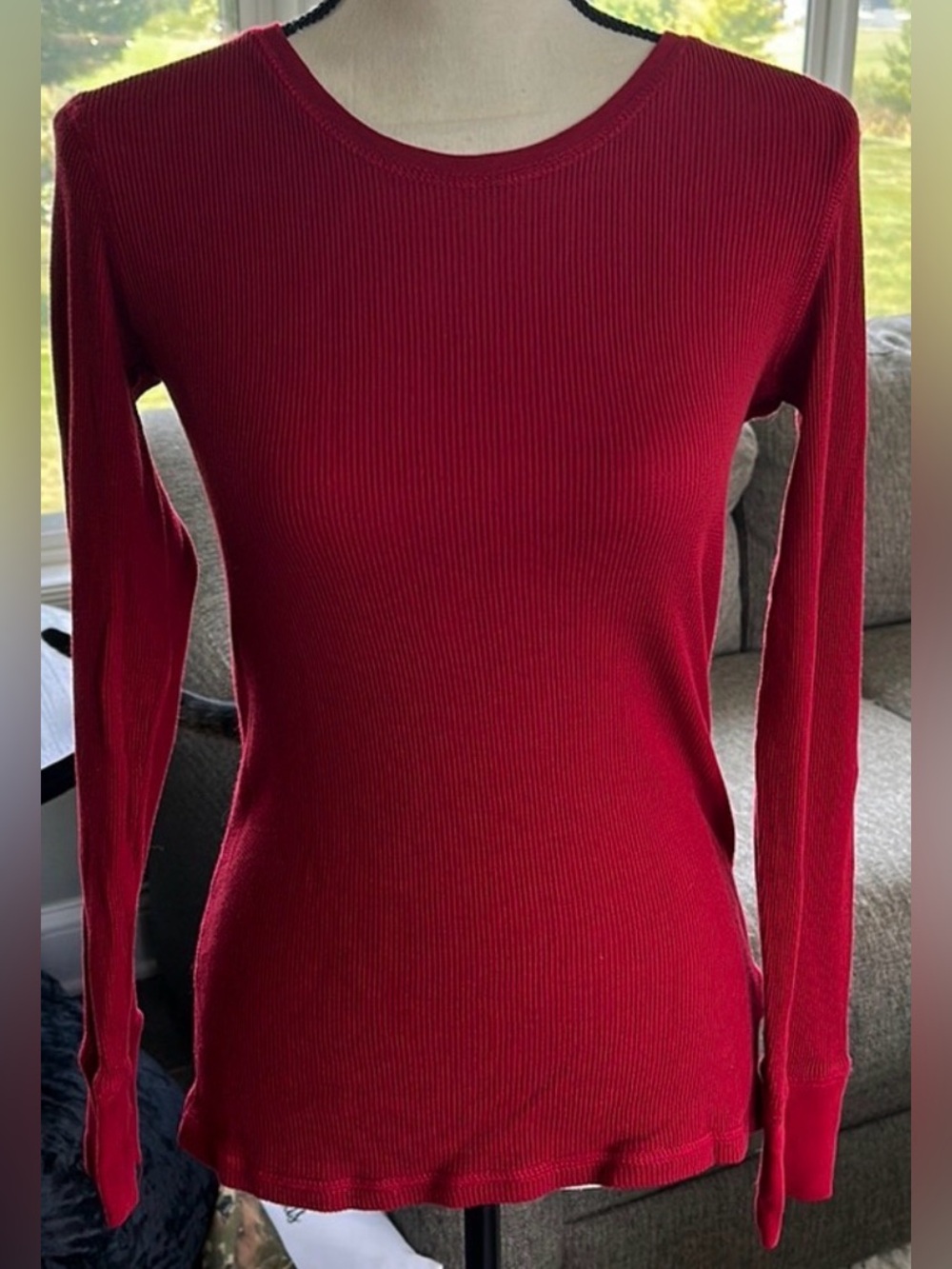 A New Day Red Waffle Thermal Knit Long Sleeve Crewneck Top Red Size Medium
